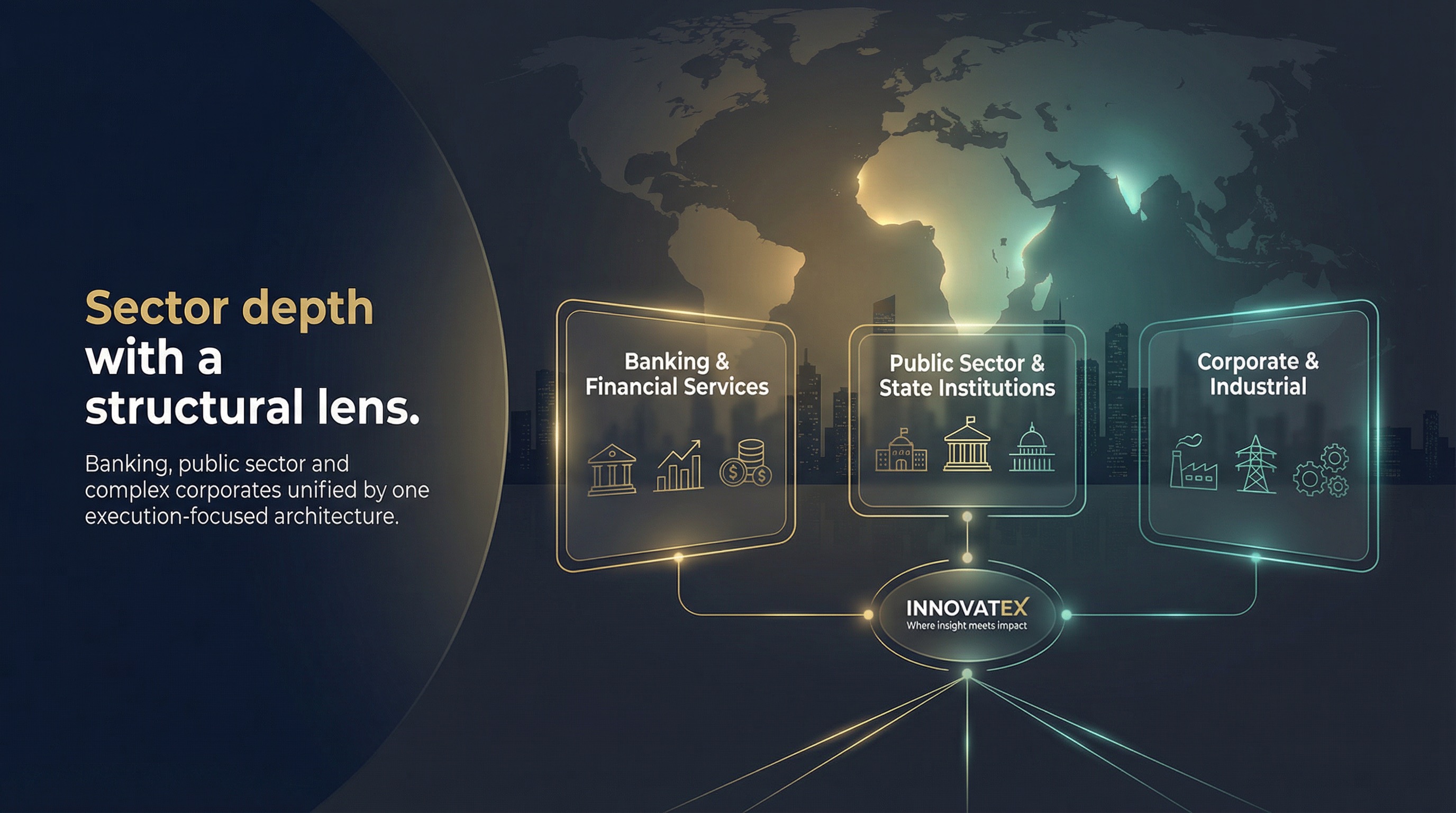 Sector depth with a structural lens — Banking, public sector and complex corporates unified by one execution-focused architecture